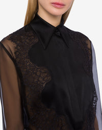 Chemise en mousseline de soie avec dentelle - Black