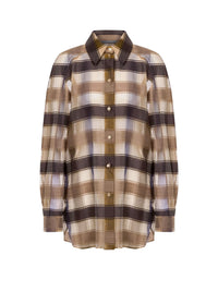 Chemisier oversize en laine et soie à carreaux - Tobacco