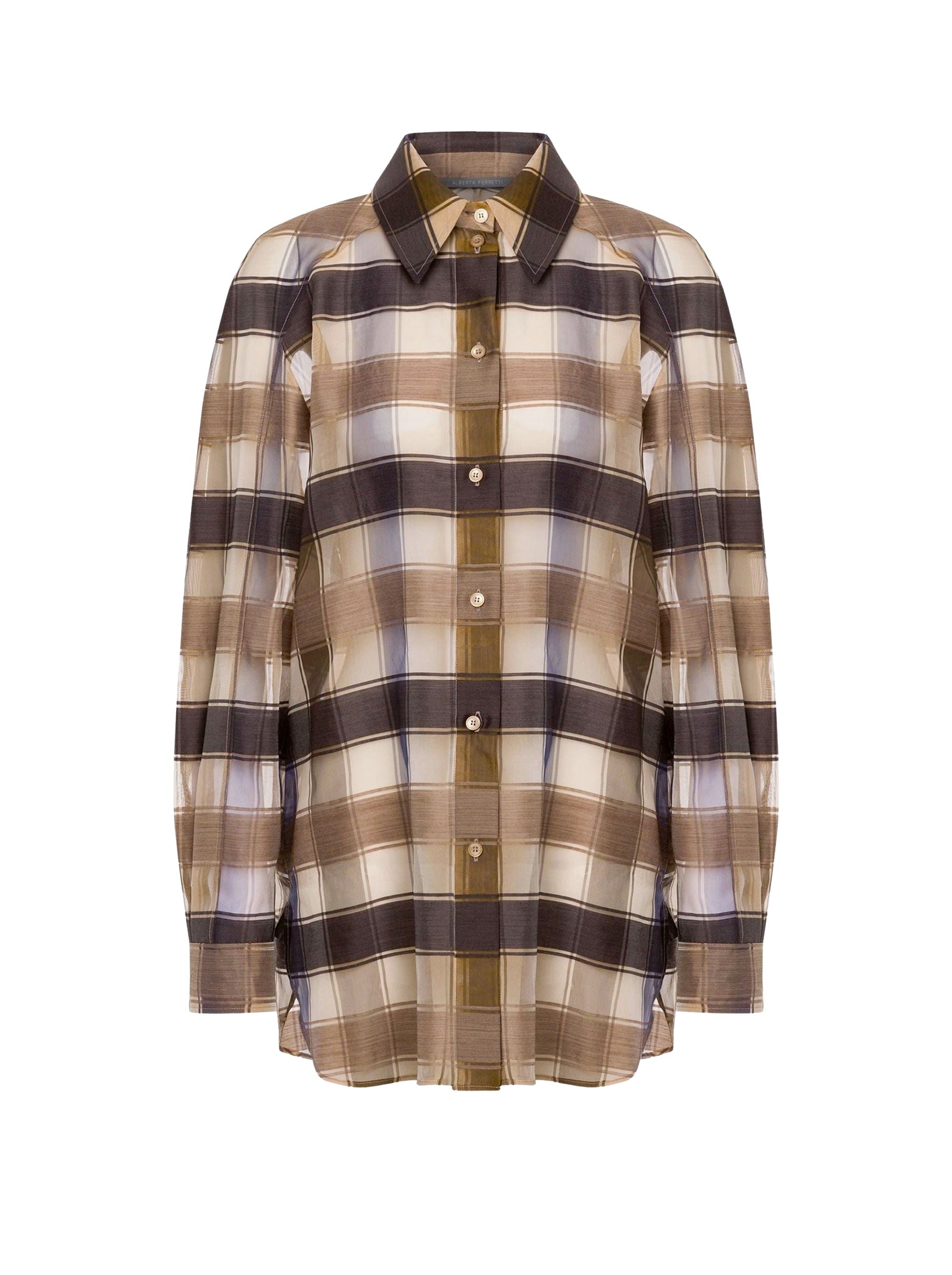 Chemisier oversize en laine et soie à carreaux - Tobacco