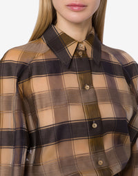 Chemisier oversize en laine et soie à carreaux - Tobacco