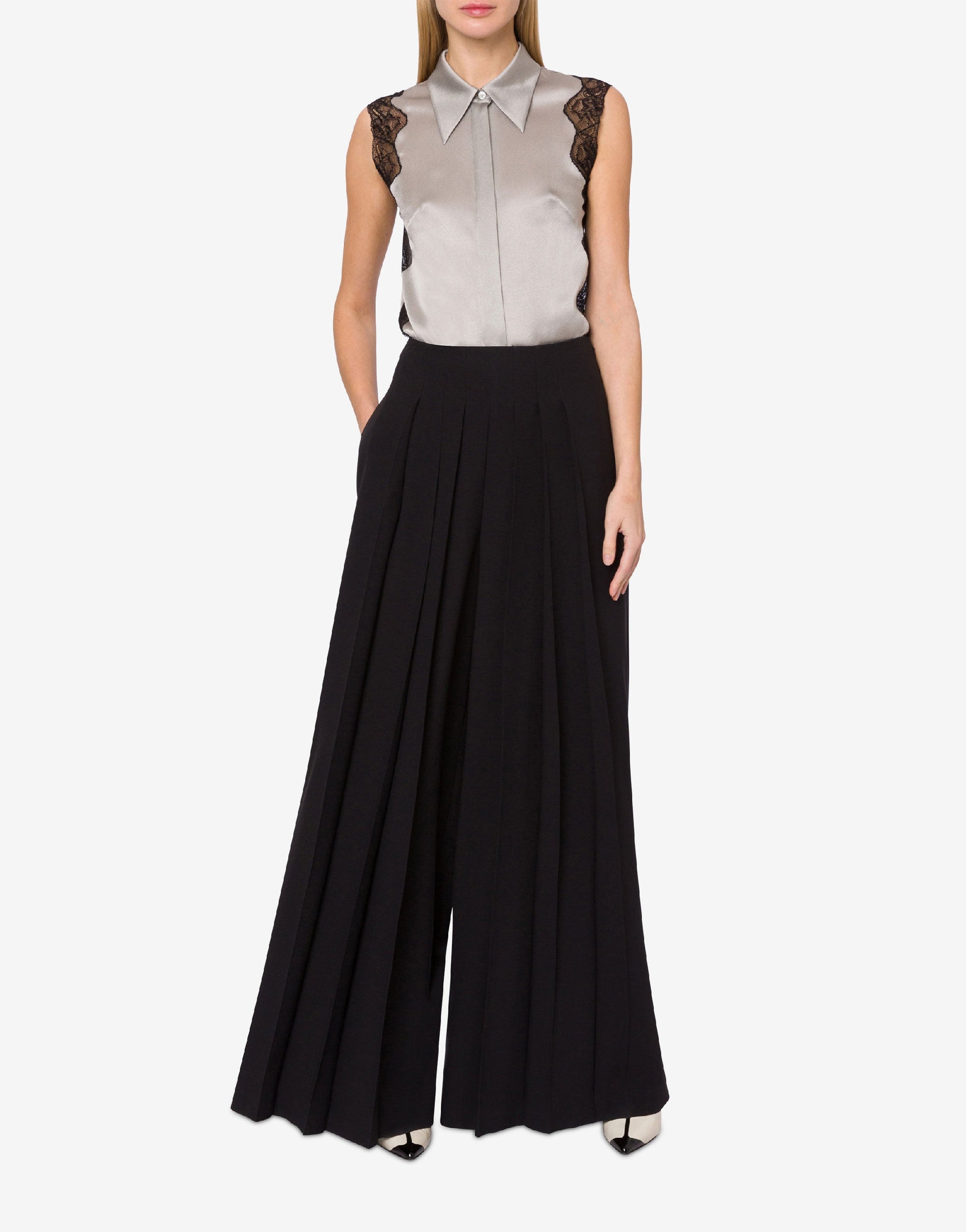 Pantalon en satin avec plis - Black