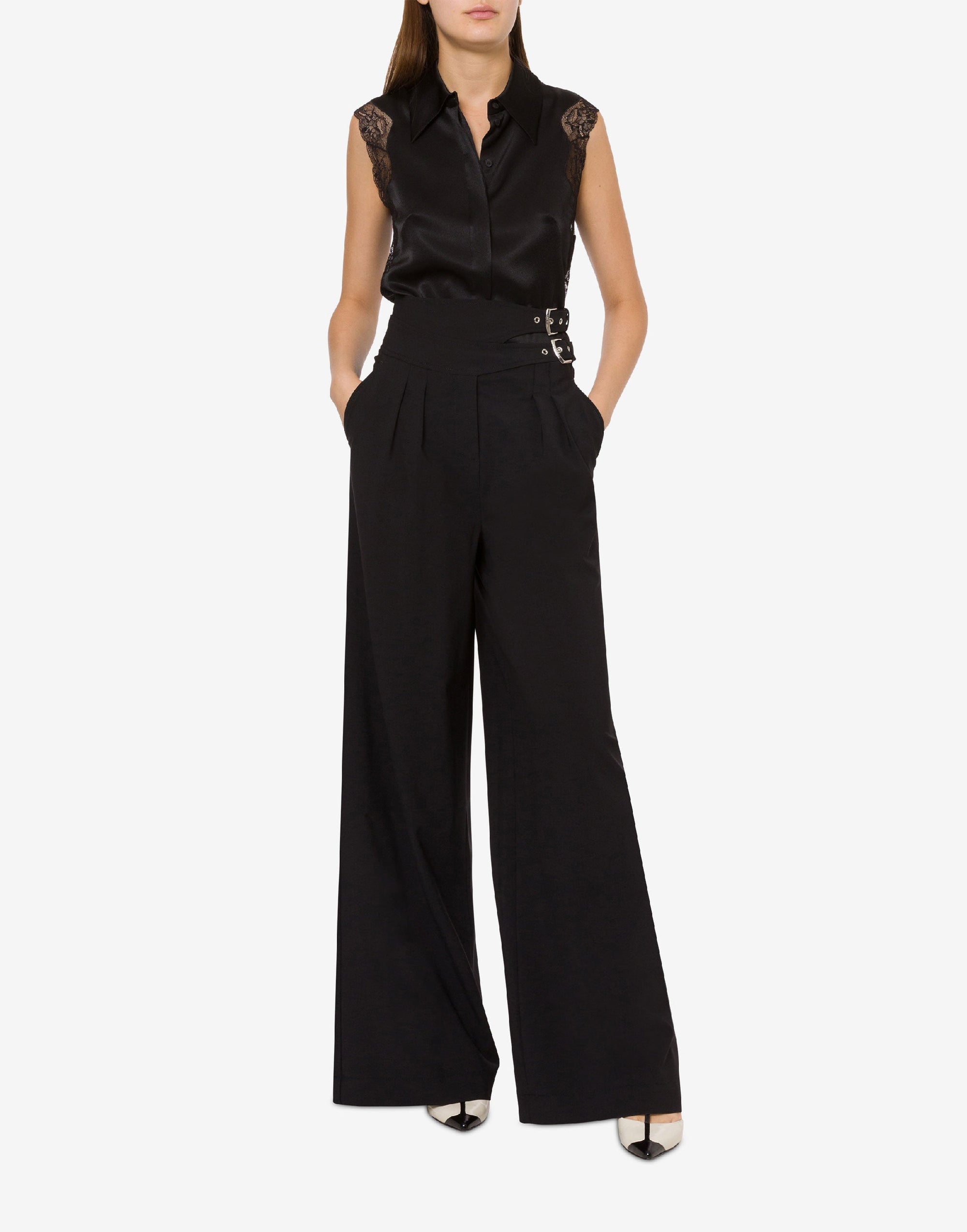 Loose-fitting wool trousers - Black