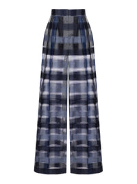 Pantalon à carreaux en laine et soie - Dark Blue
