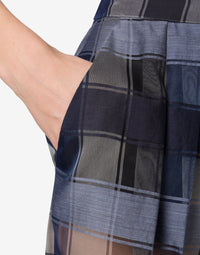 Pantalon à carreaux en laine et soie - Dark Blue