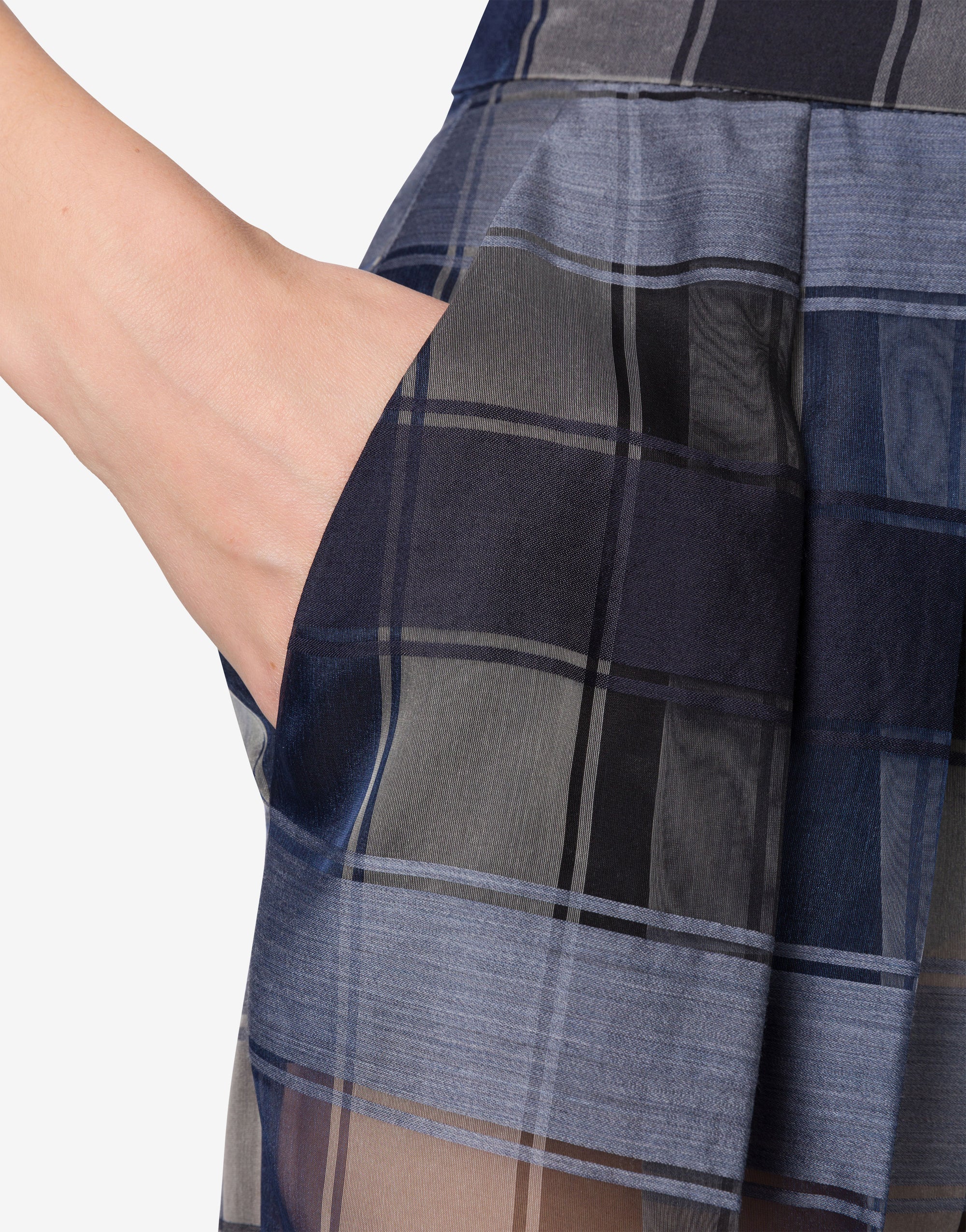 Pantalon à carreaux en laine et soie - Dark Blue