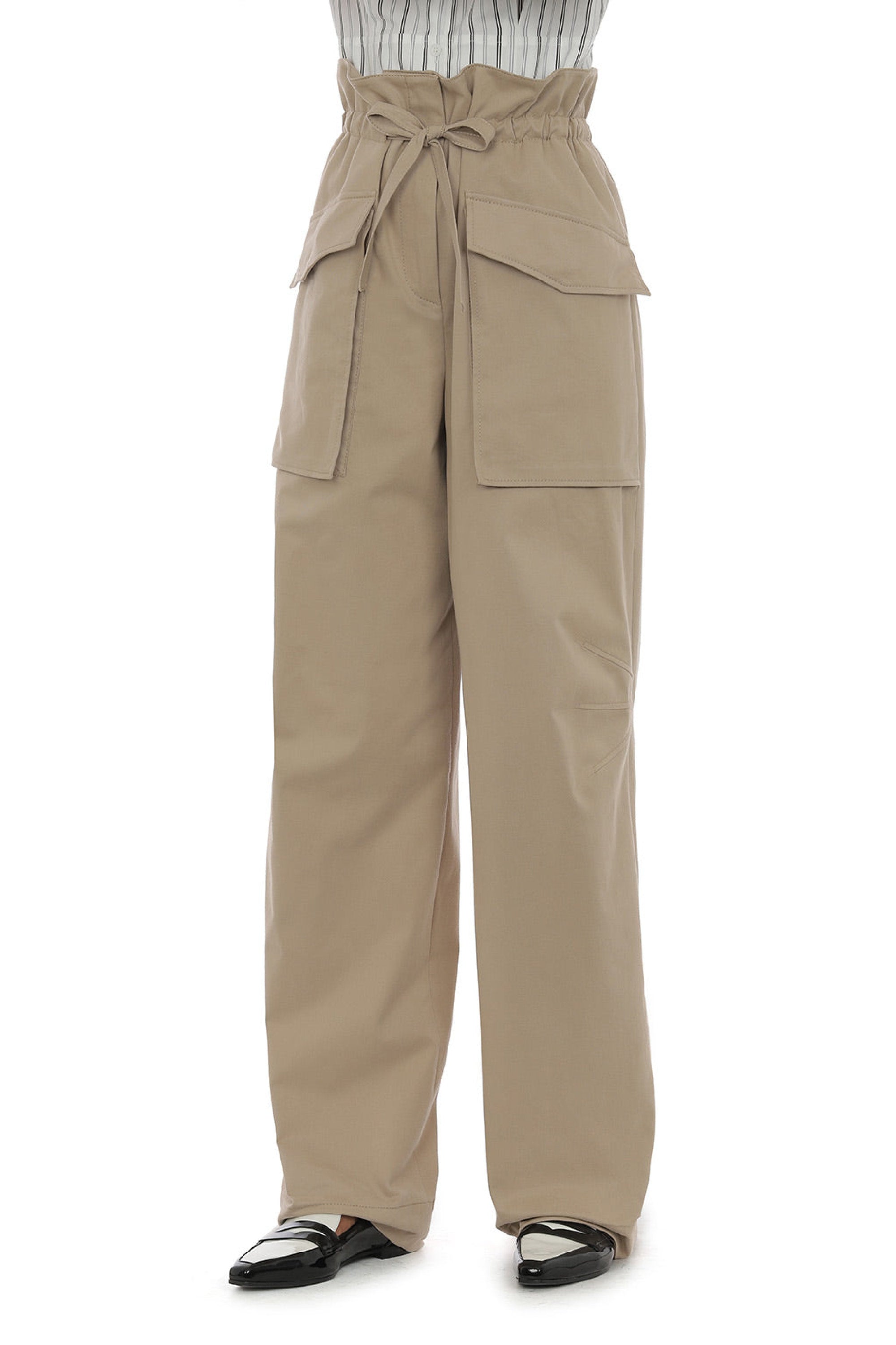 Pantalon ample en tissu fluide - Beige