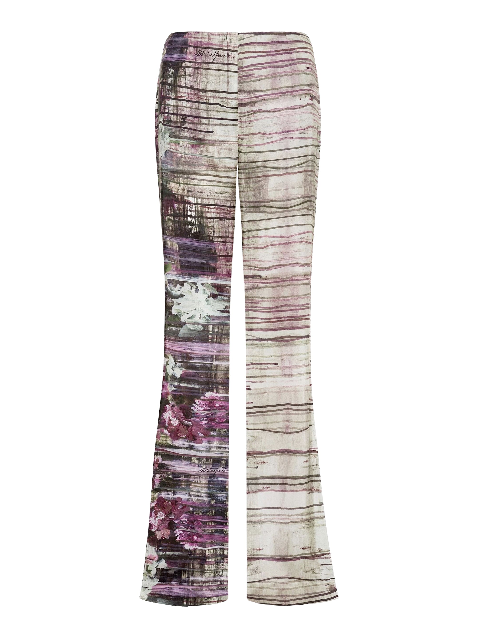 Pantalon en soie avec imprimé dripping roses - Ivory