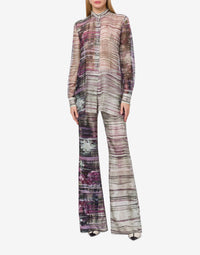 Pantalon en soie avec imprimé dripping roses - Ivory