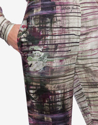 Pantalon en soie avec imprimé dripping roses - Ivory