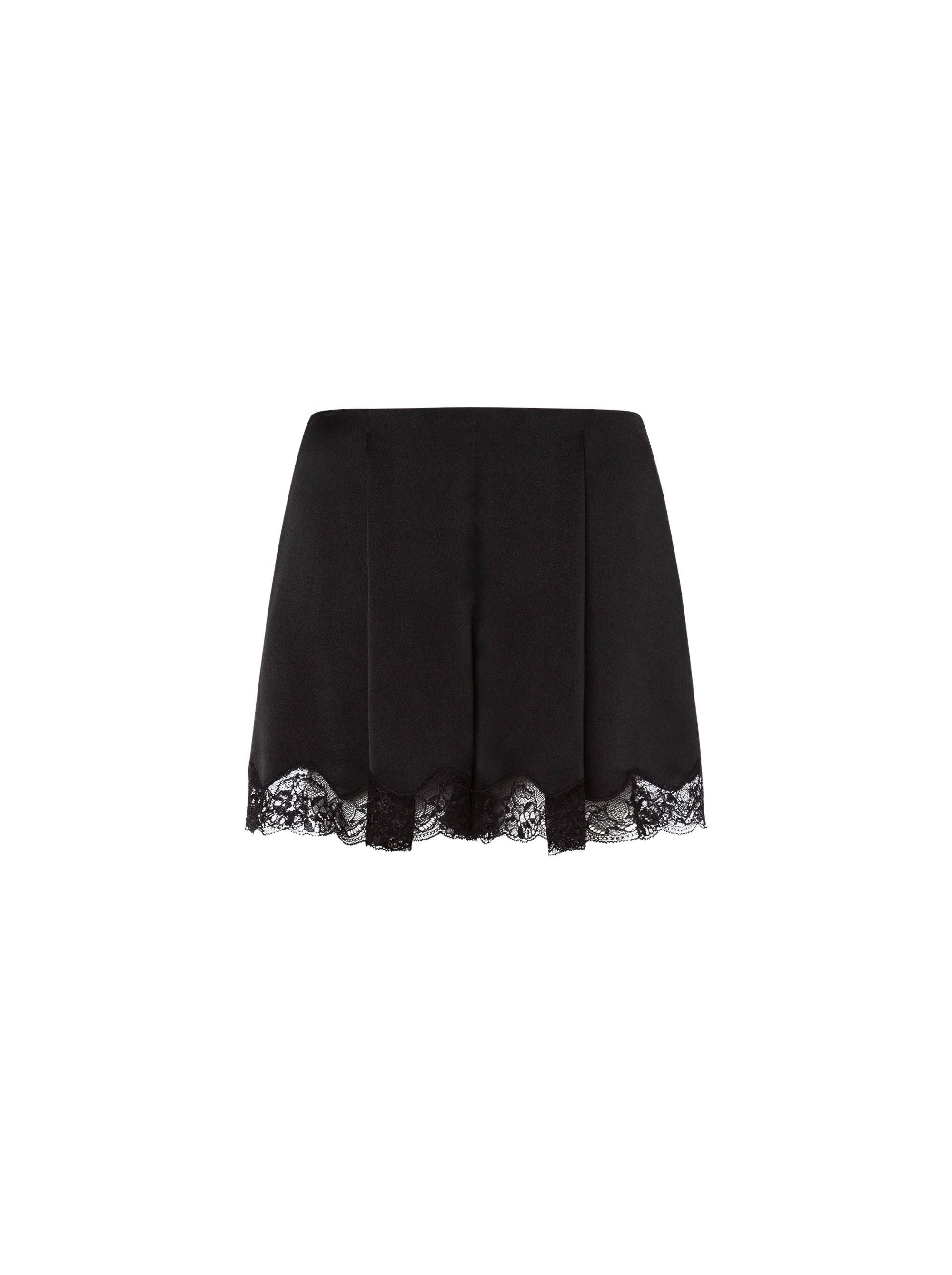 Silk blend shorts with lace - Black