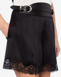 Silk blend shorts with lace - Black