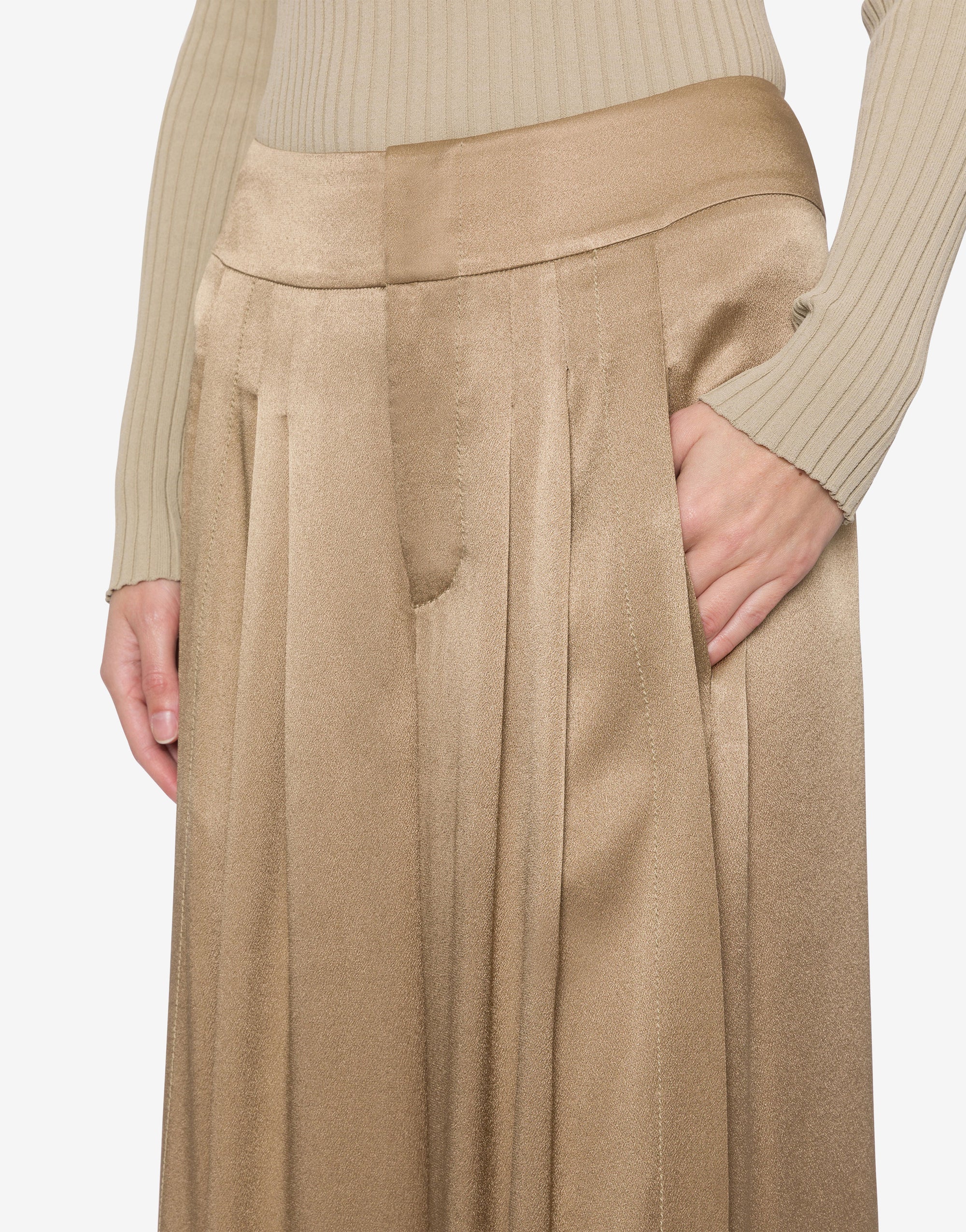 Silk blend trousers with pleats - Beige