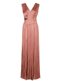 Silk blend maxi dress with pleats - Powder