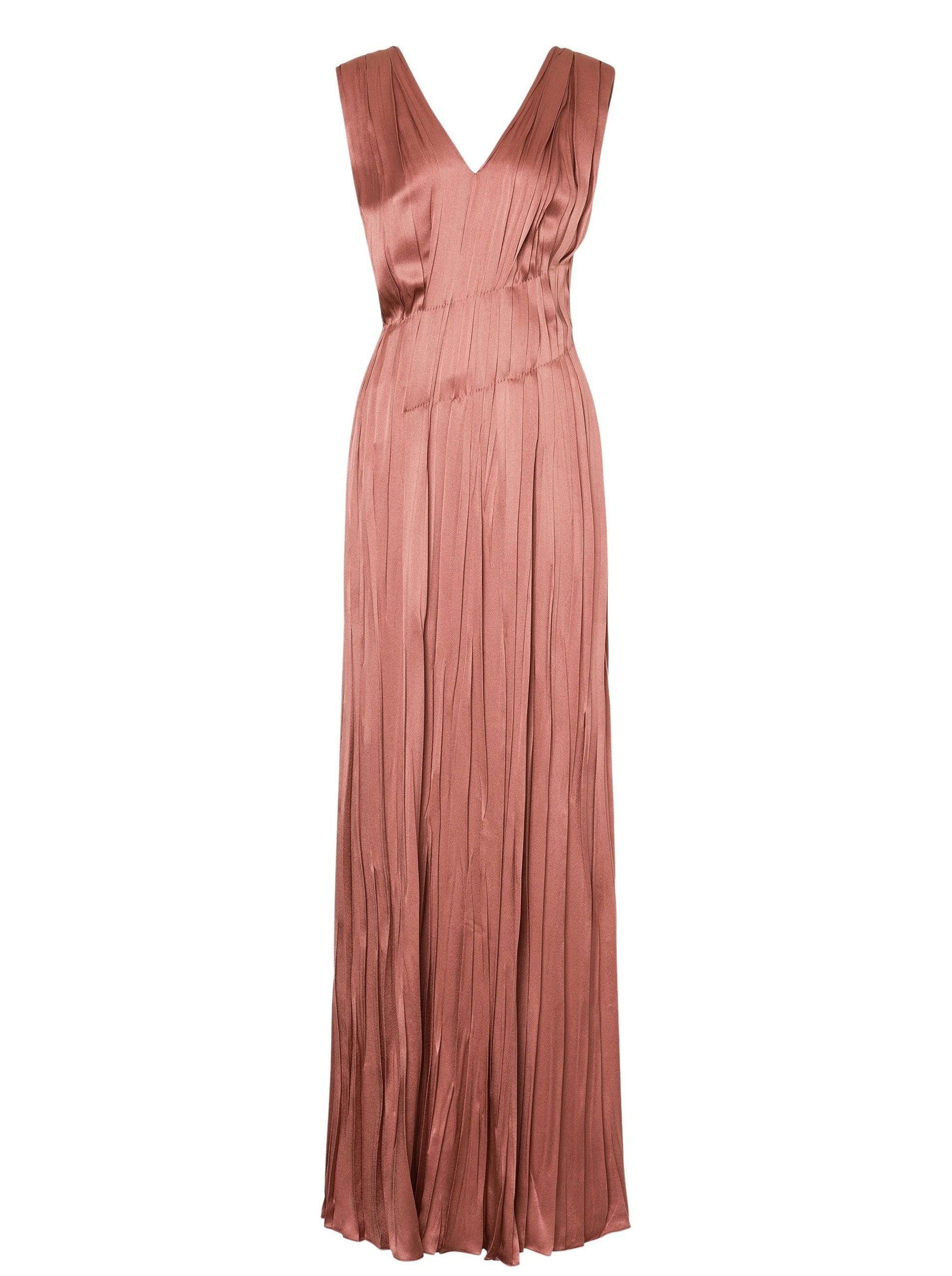 Silk blend maxi dress with pleats - Powder
