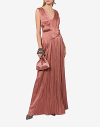 Silk blend maxi dress with pleats - Powder