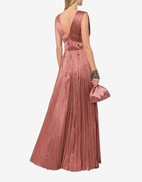 Silk blend maxi dress with pleats - Powder