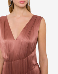 Silk blend maxi dress with pleats - Powder