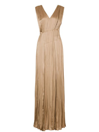Silk blend maxi dress with pleats - Beige