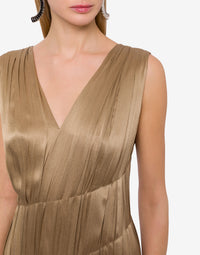 Silk blend maxi dress with pleats - Beige