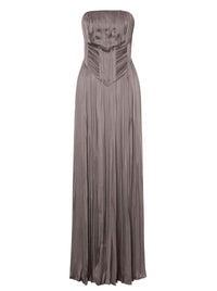 Pleated silk blend strapless maxi dress - Dark Grey