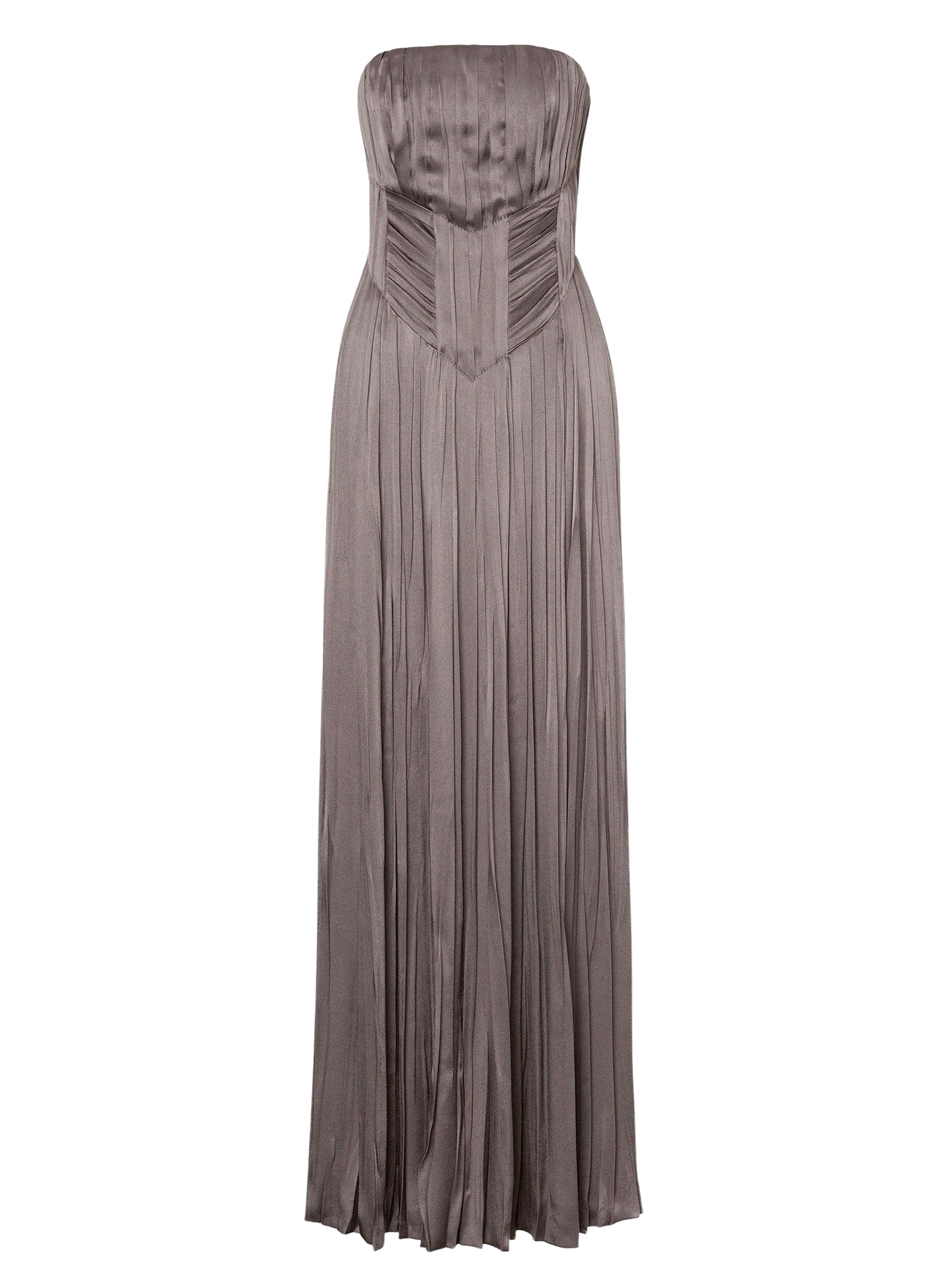 Pleated silk blend strapless maxi dress - Dark Grey
