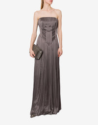 Pleated silk blend strapless maxi dress - Dark Grey
