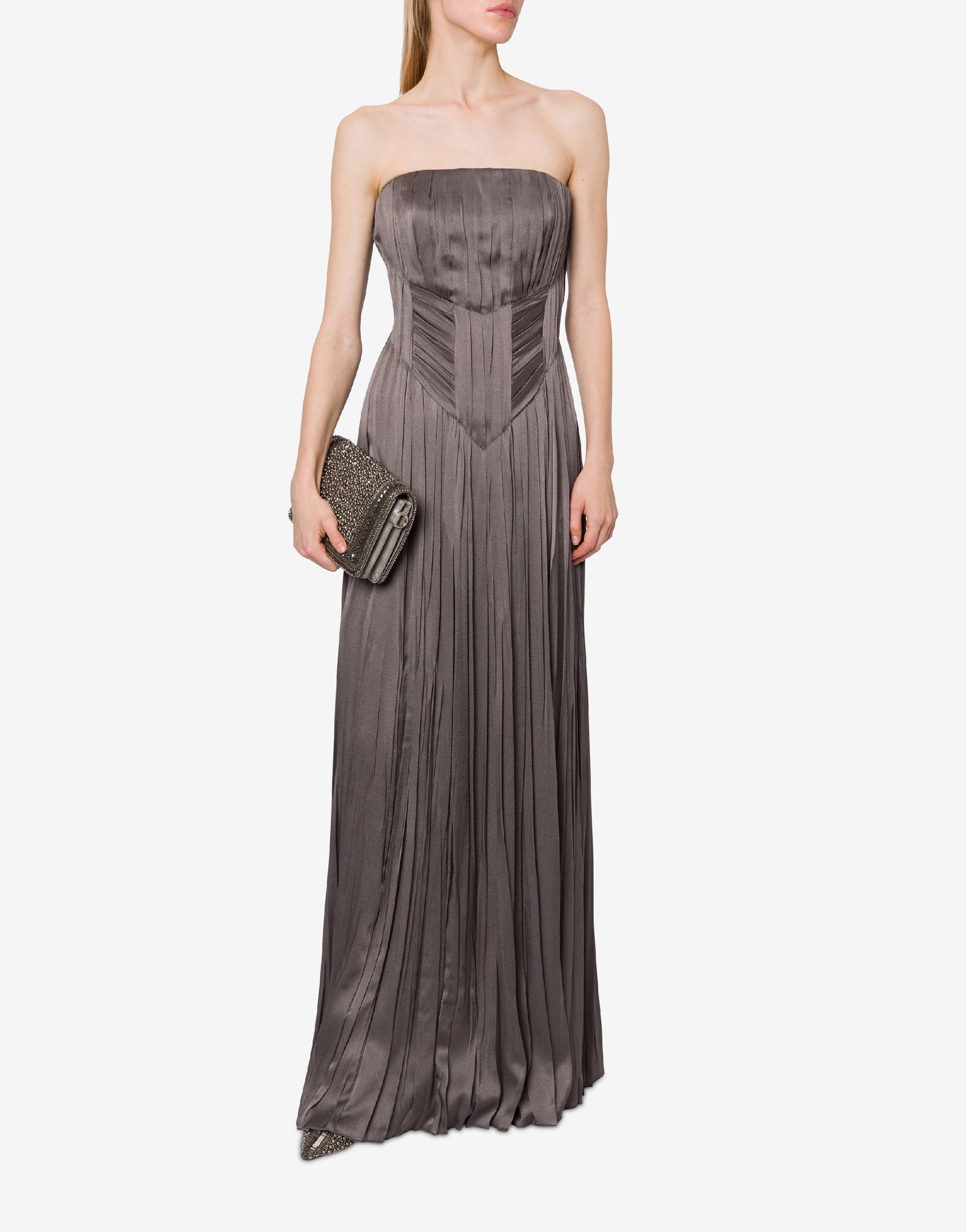 Pleated silk blend strapless maxi dress - Dark Grey
