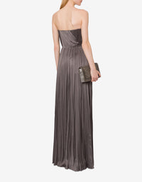 Pleated silk blend strapless maxi dress - Dark Grey