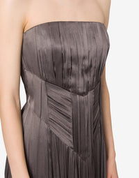 Pleated silk blend strapless maxi dress - Dark Grey