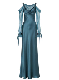 Silk blend maxi dress with chiffon sleeves - Grey