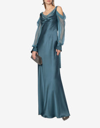 Silk blend maxi dress with chiffon sleeves - Grey