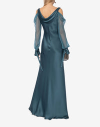 Silk blend maxi dress with chiffon sleeves - Grey