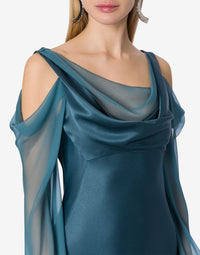 Silk blend maxi dress with chiffon sleeves - Grey