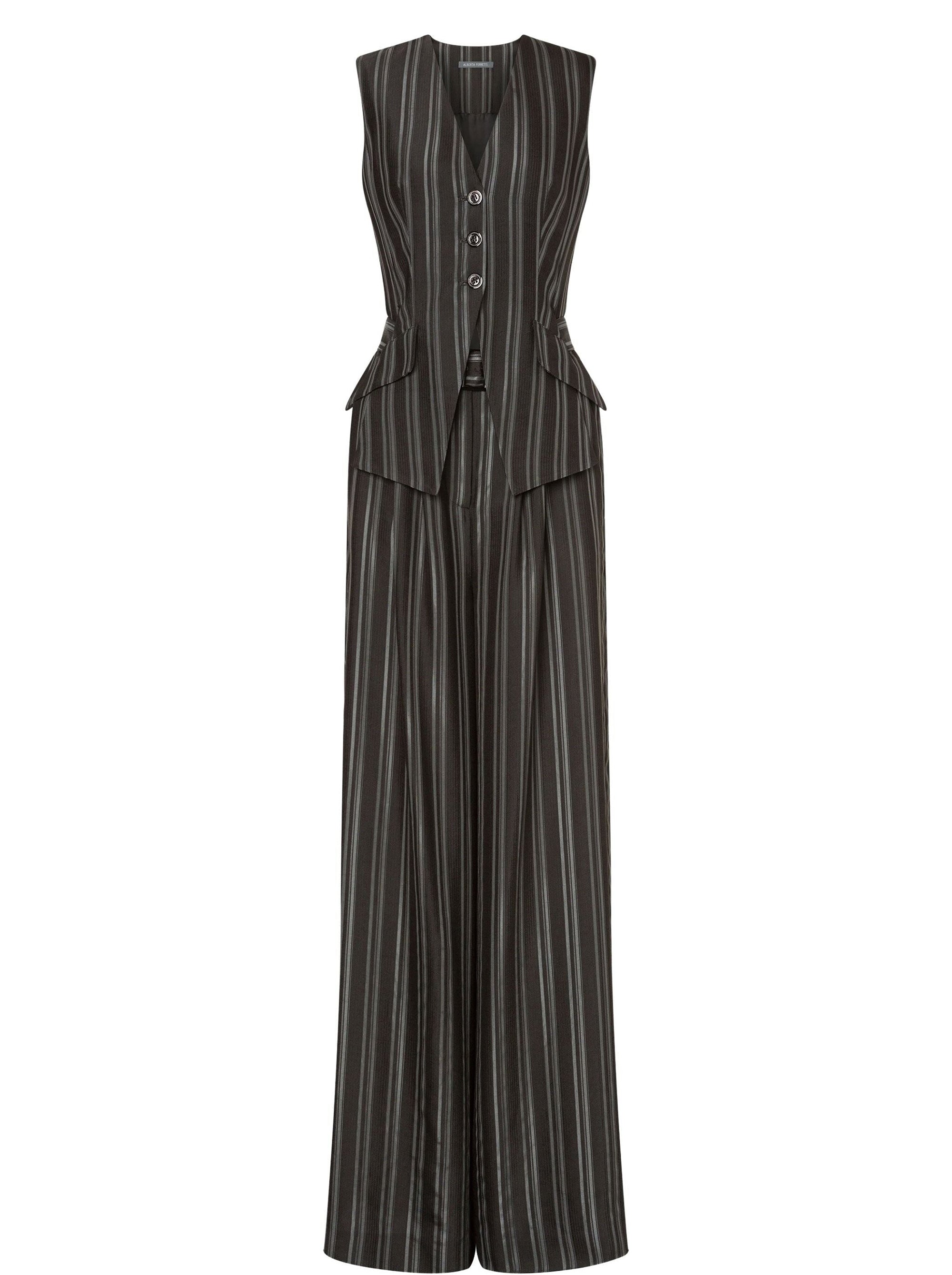 Combinaison en maille rayée - Dark Grey