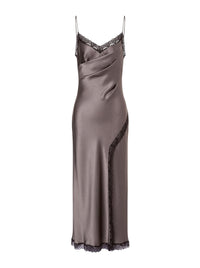 Silk blend midi dress with lace - Dark Grey