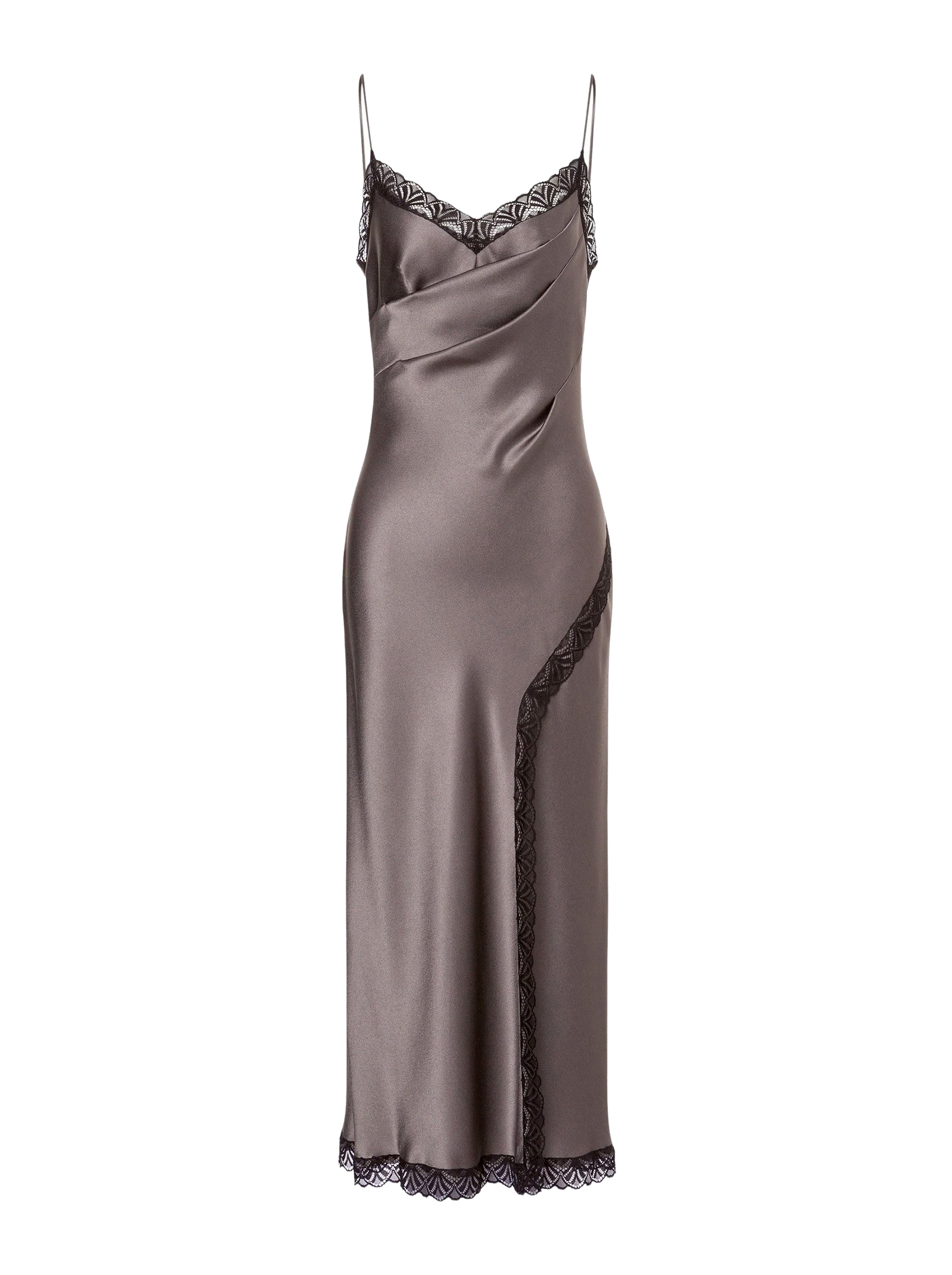 Silk blend midi dress with lace - Dark Grey