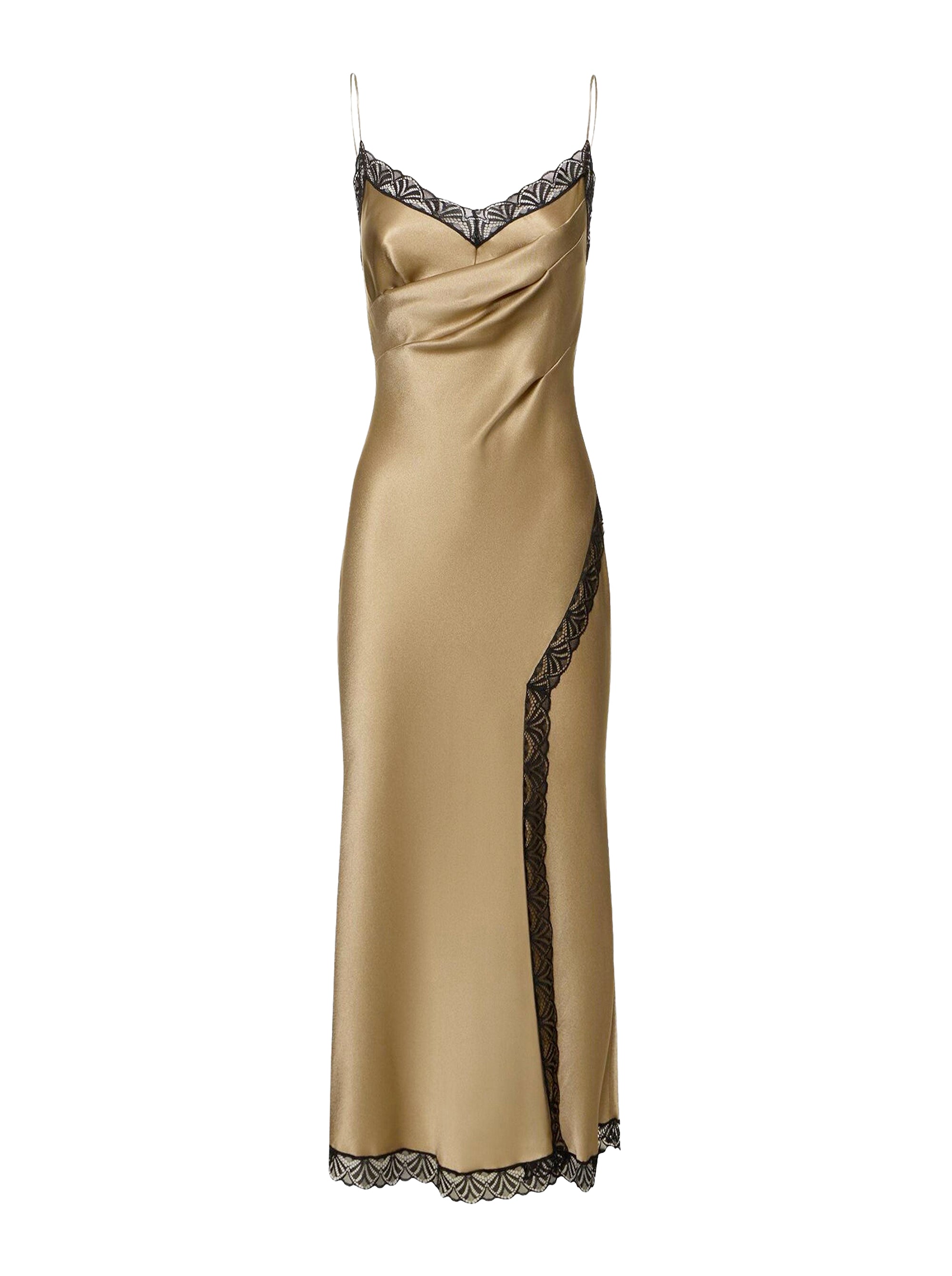 Silk blend midi dress with lace - Beige