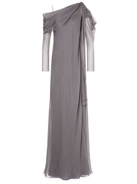 Robe longue en soie avec draperies - Dark Grey