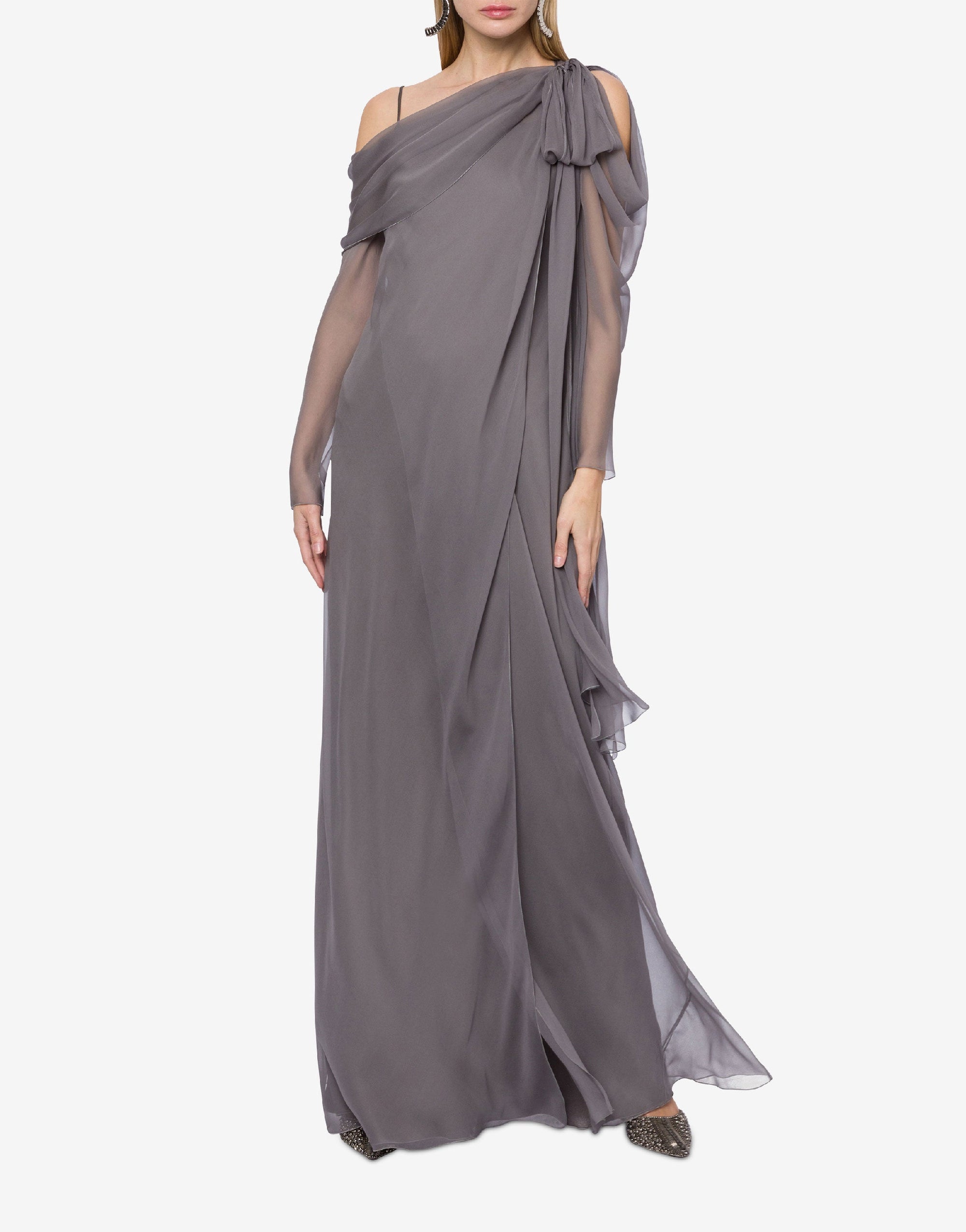 Robe longue en soie avec draperies - Dark Grey