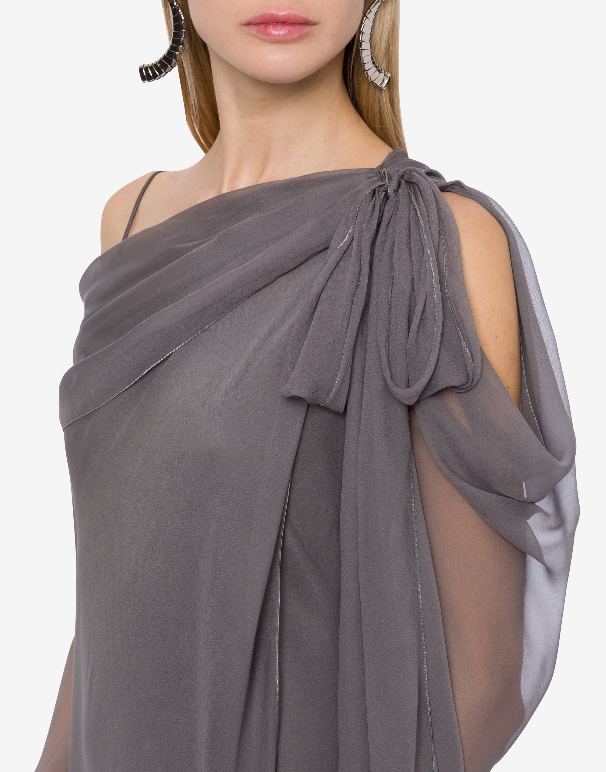 Robe longue en soie avec draperies - Dark Grey