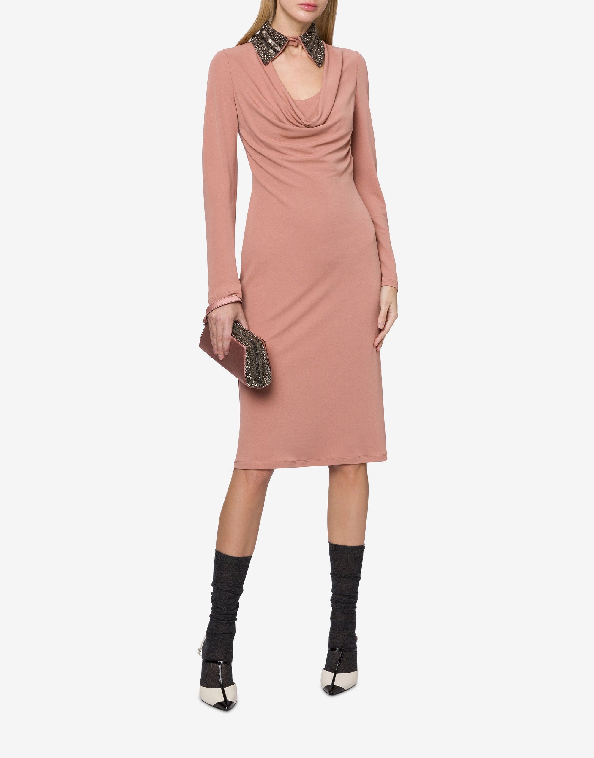 Robe midi avec col brodé - Powder
