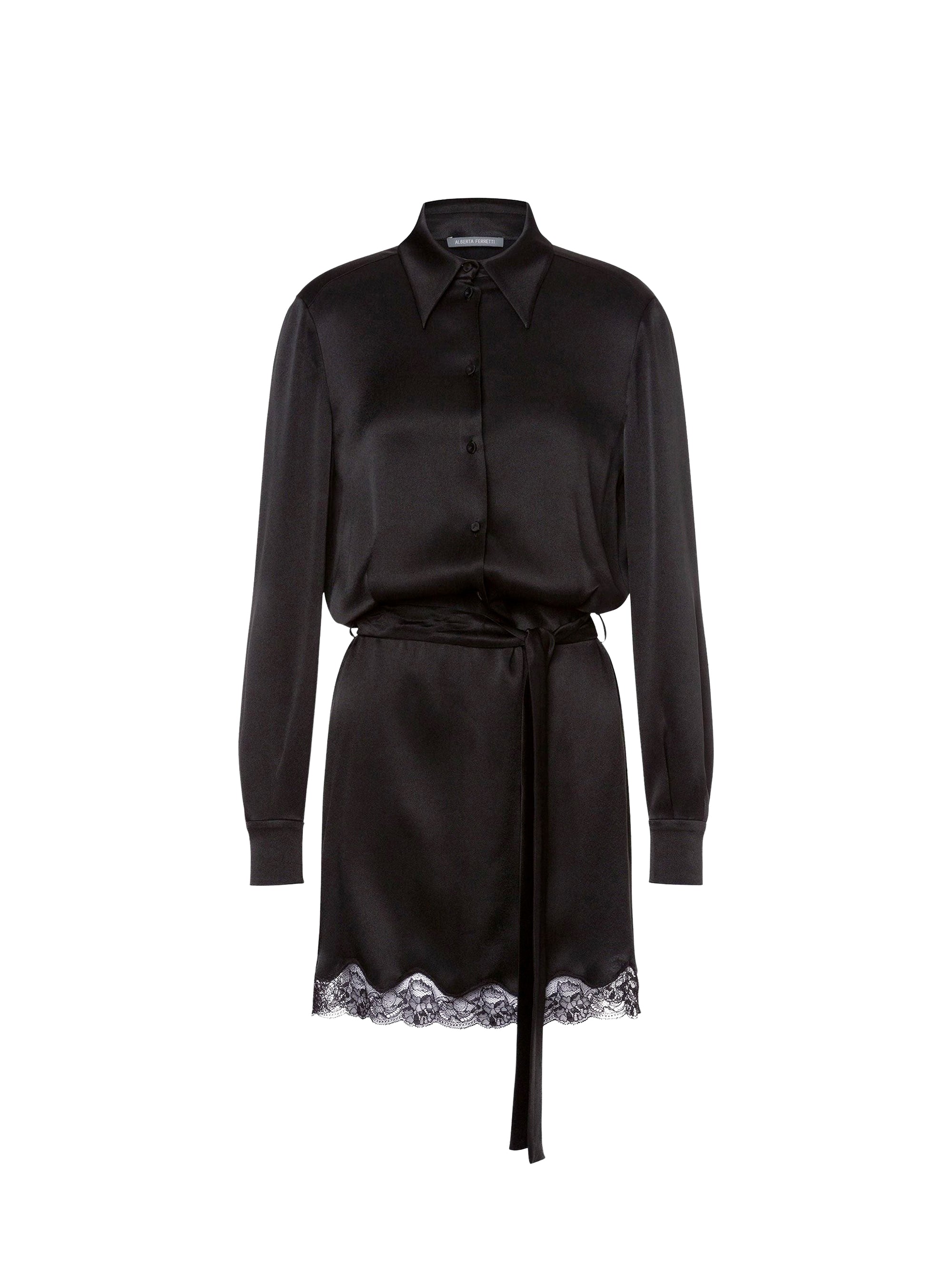 Robe courte en soie mélangée avec dentelle - Black