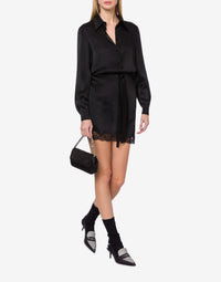Robe courte en soie mélangée avec dentelle - Black