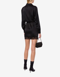 Robe courte en soie mélangée avec dentelle - Black