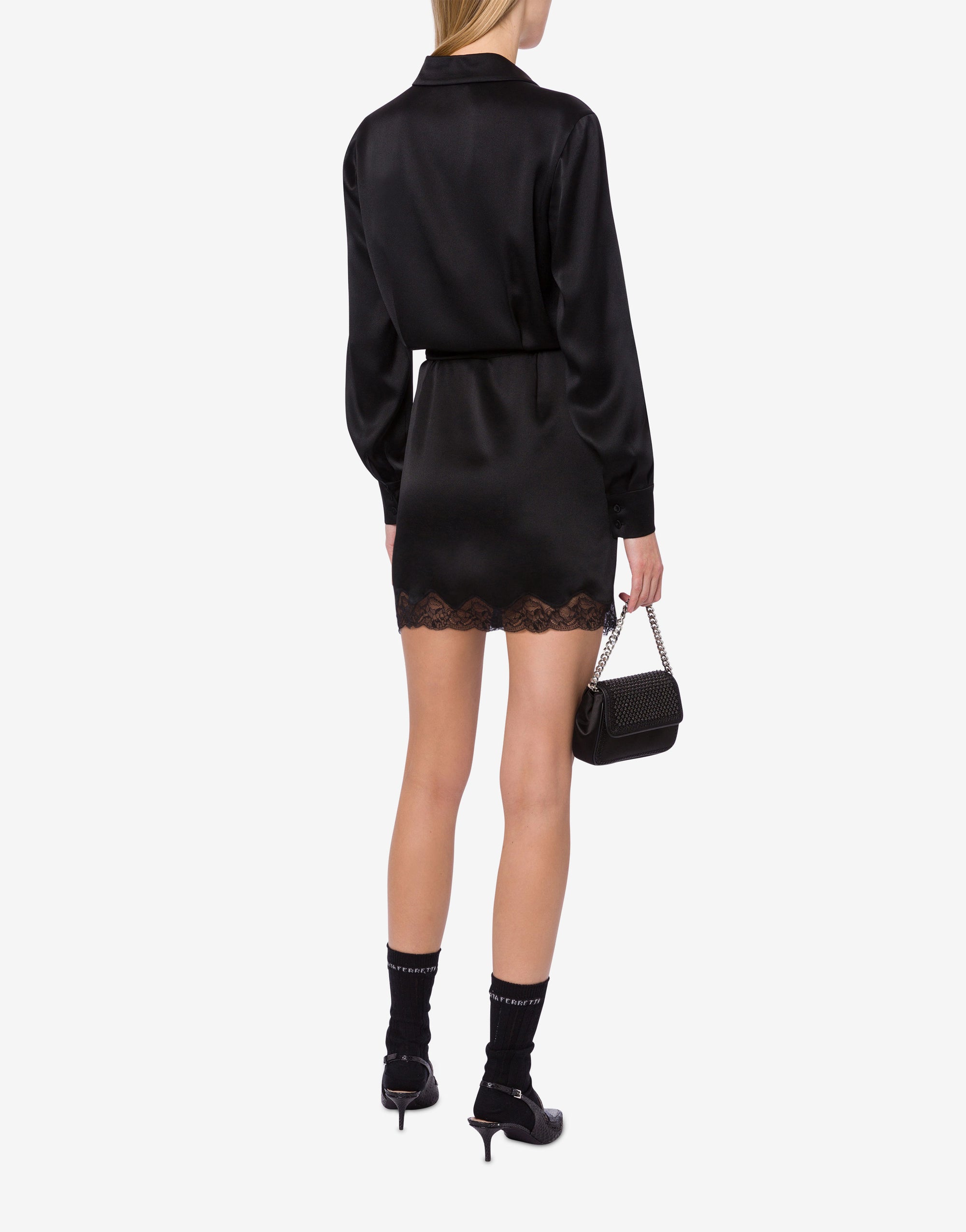 Robe courte en soie mélangée avec dentelle - Black
