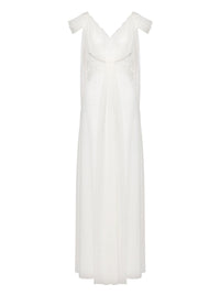 Robe longue en soie avec dentelle et drapés - White