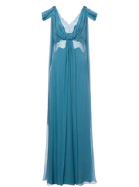 Robe longue en soie avec dentelle et drapés - Grey