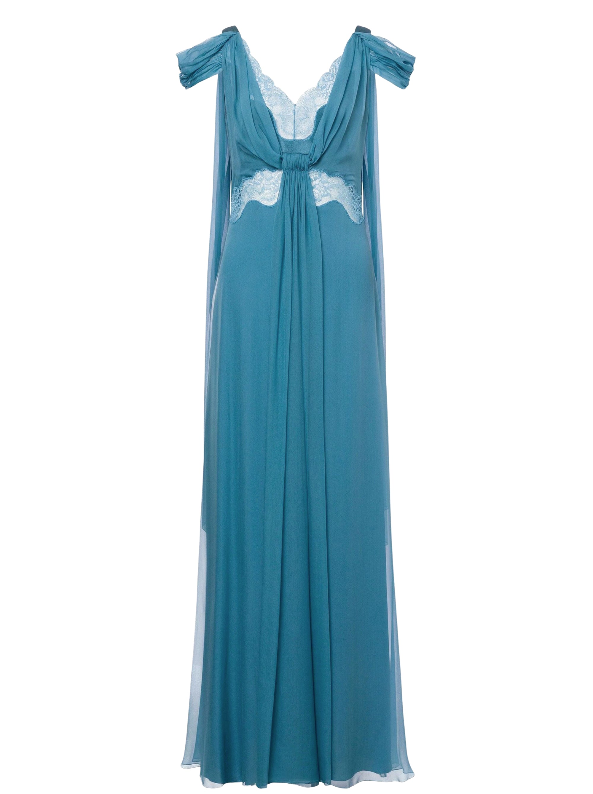 Robe longue en soie avec dentelle et drapés - Grey