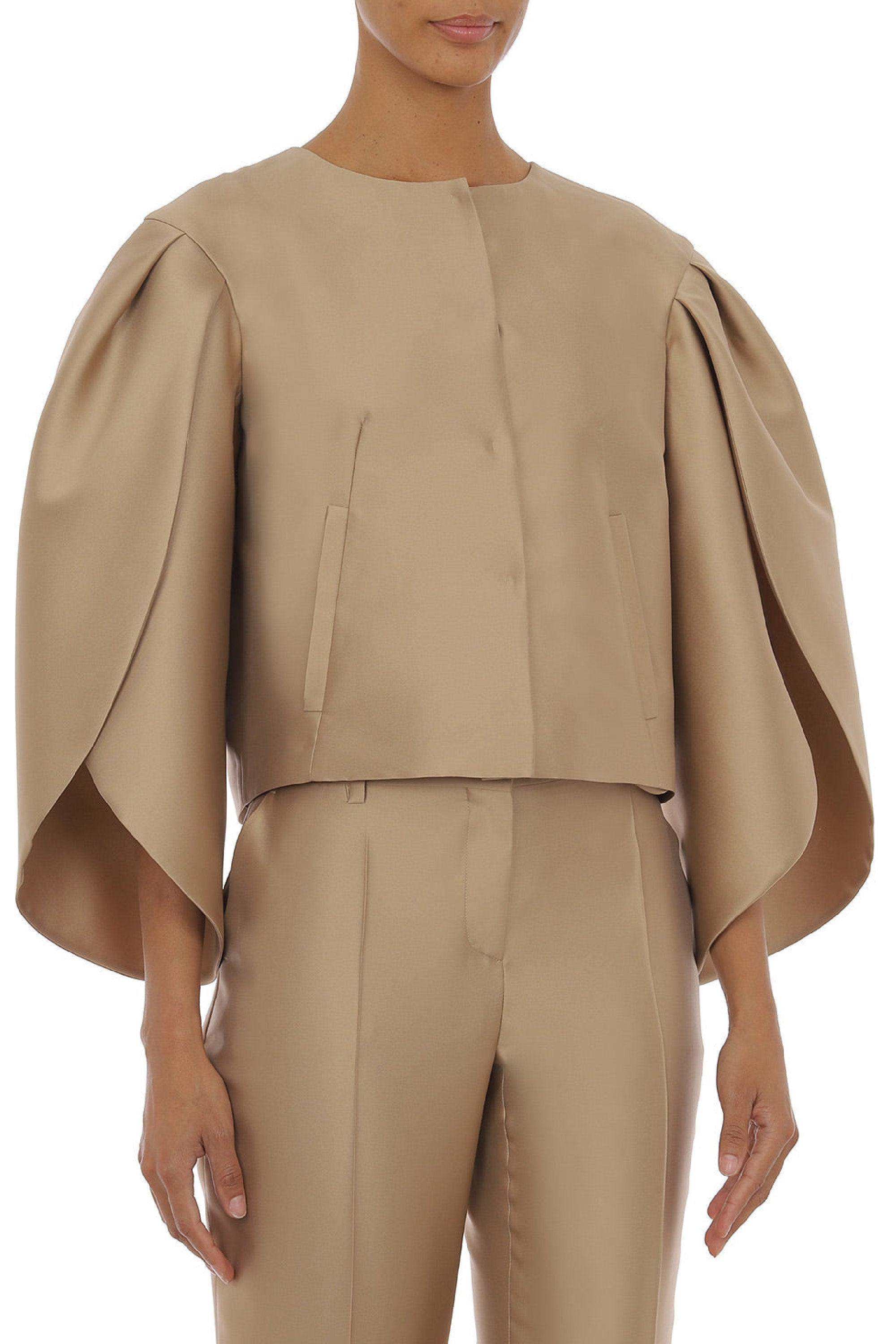 Veste courte à manches tulipe - Beige
