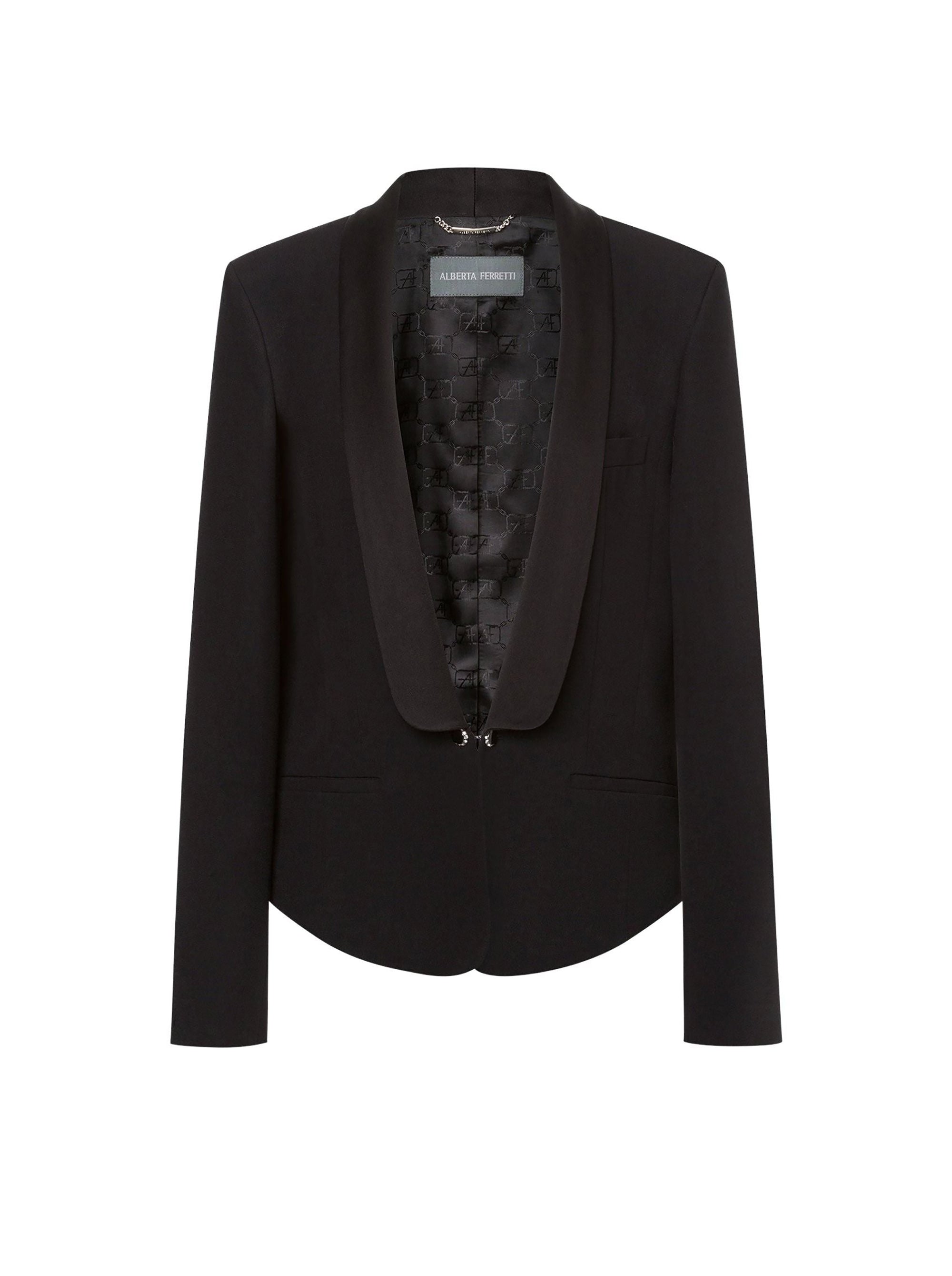 Satin rhinestone jacket - Black